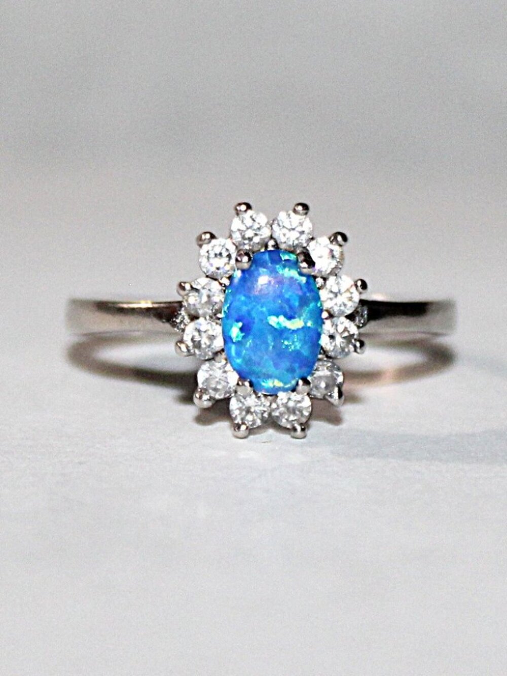 Sterling Silver Faux Opal Cubic Zirconia Ring SZ 8 - Picture 1 of 6